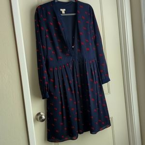 J.Crew Factory Red and Navy Long-Sleeve Dress